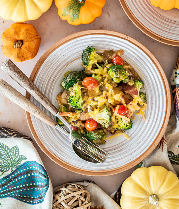 Cajun Chicken Broccoli Cheddar Bake on PLate