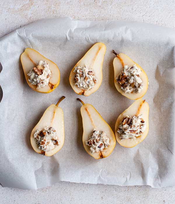 Baked Pears with Honey, Walnuts, and Goat Cheese