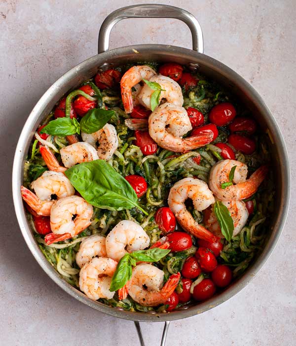 Easy Pesto Shrimp Zoodles