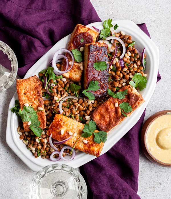 Tofu & Lentil Salad with Spiced Yogurt