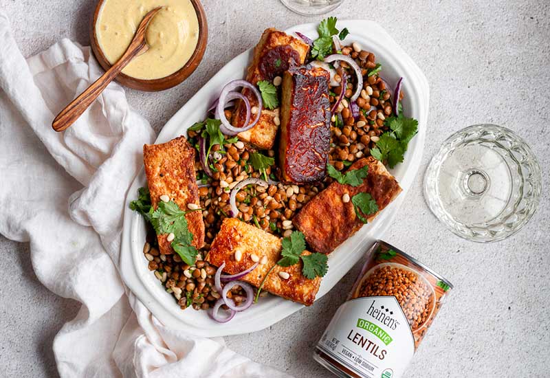 Tofu & Lentil Salad with Spiced Yogurt