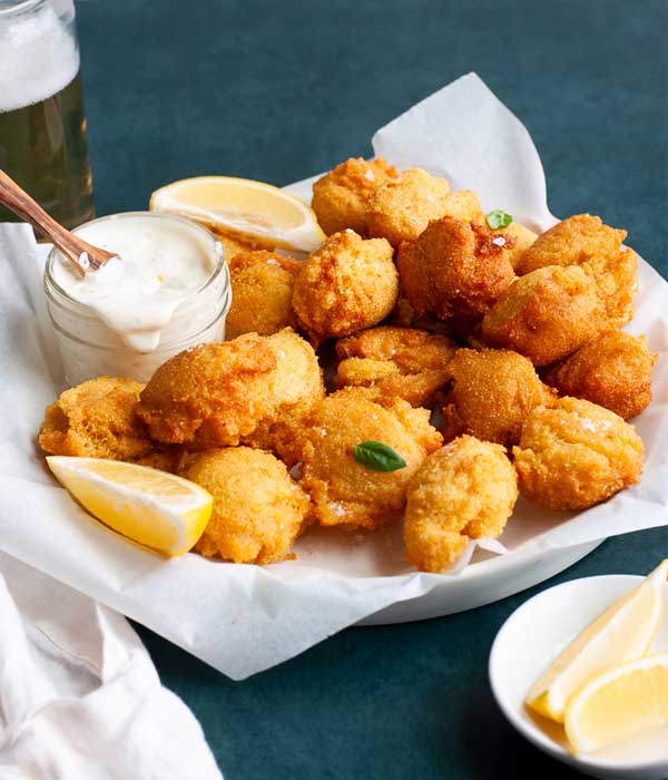 Hush Puppies with Lemon Garlic Aioli