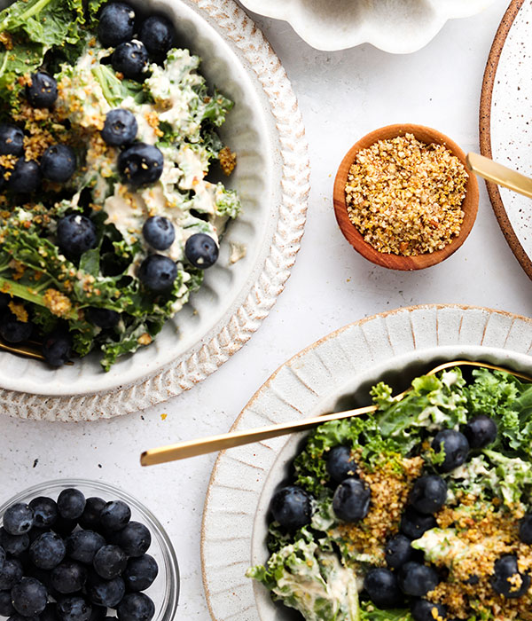 Kale Blueberry Salad with Pecan Cheese