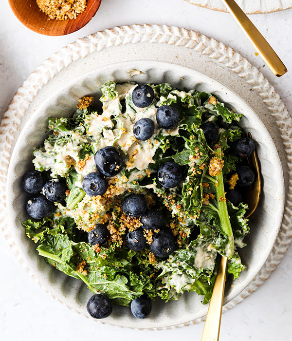 Kale Blueberry Salad with Pecan Cheese