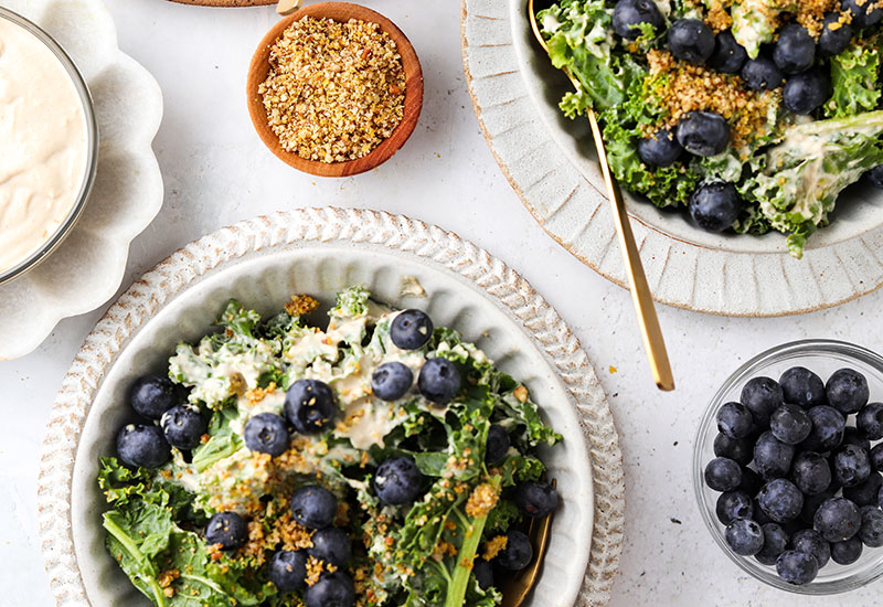 Kale Blueberry Salad with Pecan Cheese