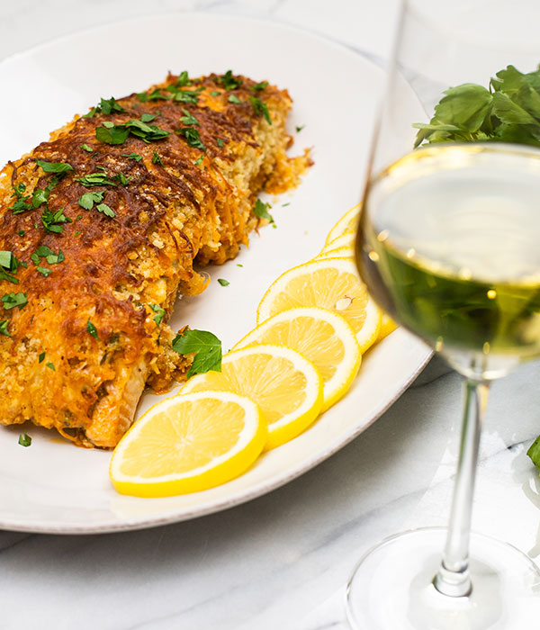 Cheesy Crusted Salmon Bake