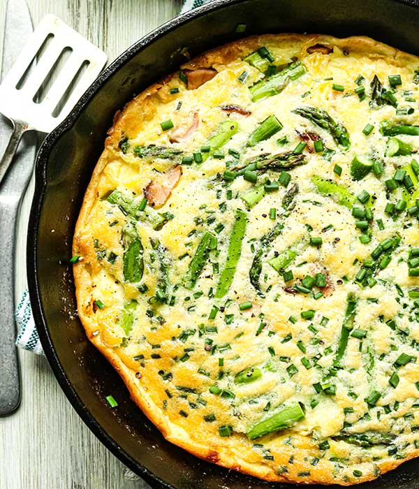 Savory Asparagus and Canadian Bacon Dutch Baby