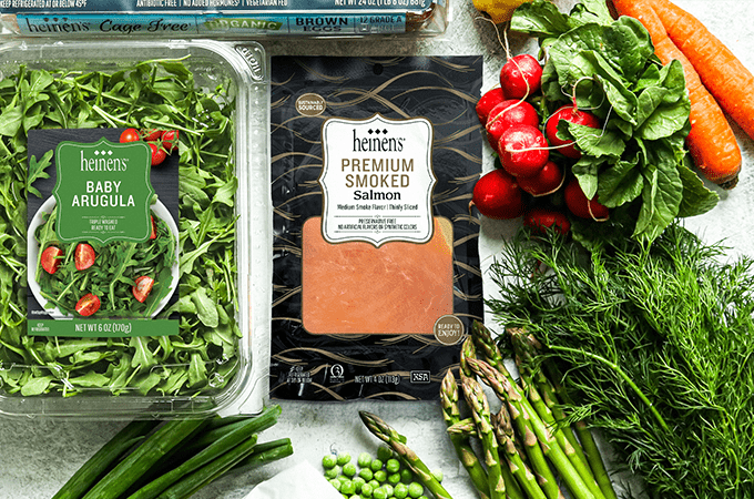 Smoked Salmon Salad with Lemon Dill Dressing ingredients laid out