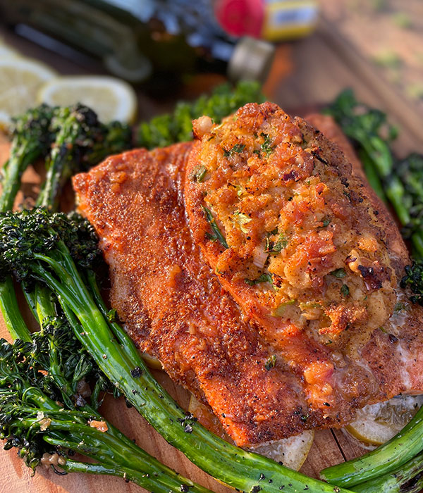 Crab Stuffed Salmon Cooked