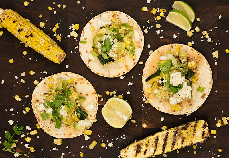 Grilled Zucchini and Corn Tostadas