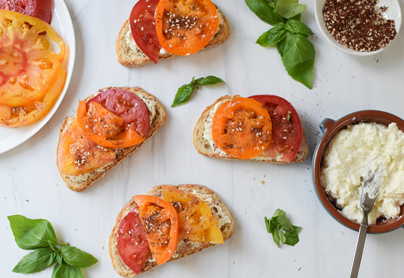 Heirloom Tomato Garlic Toast with Whipped Feta