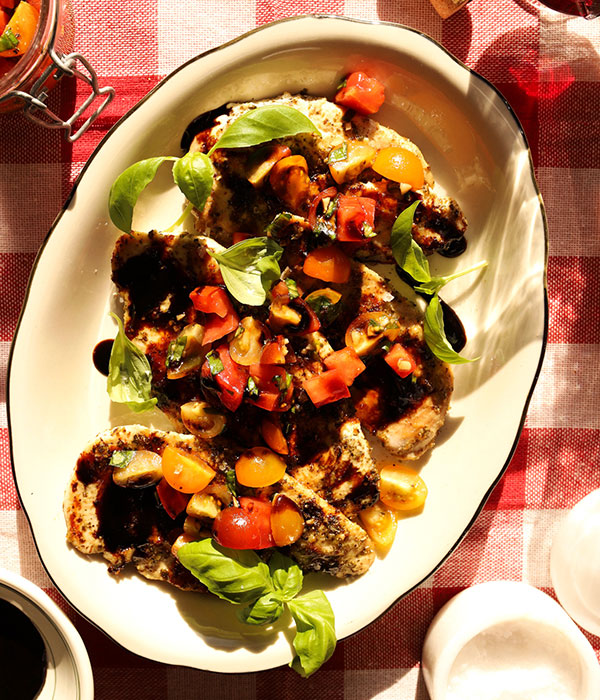 Paleo Bruschetta Chicken with Honey Balsamic Glaze