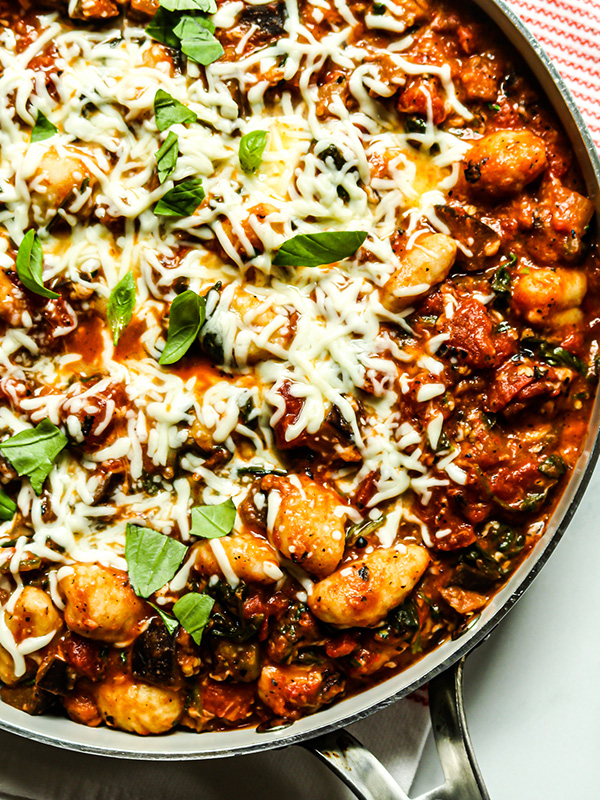 Skillet Gnocchi with Eggplant, Tomatoes and Spinach