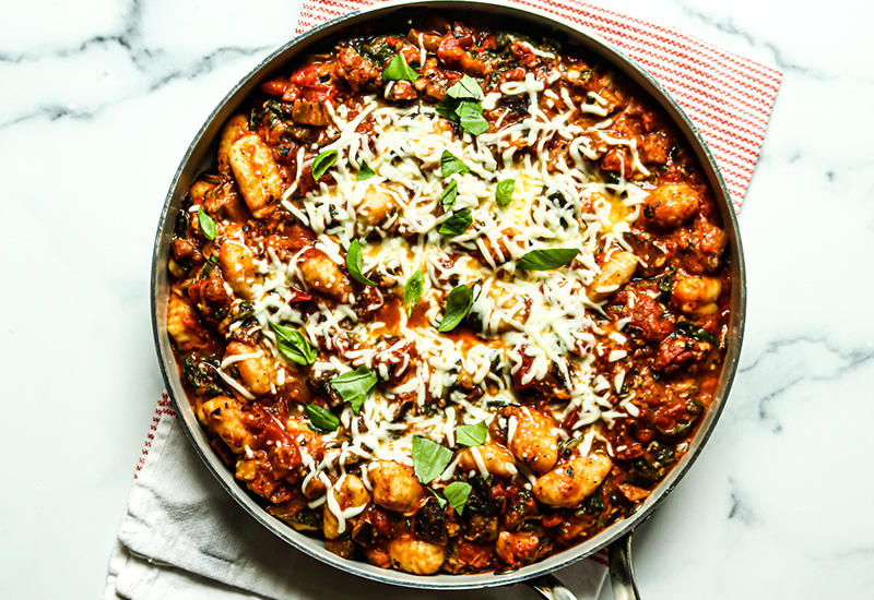 Skillet Gnocchi with Eggplant, Tomatoes and Spinach