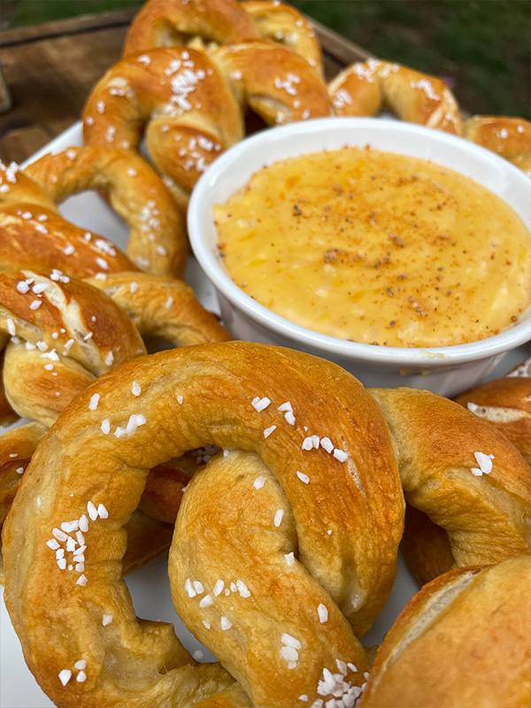 Baked Soft Pretzel with Cheddar sauce