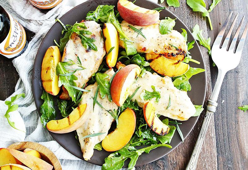 Grilled Chicken with Brie and Roasted Peaches