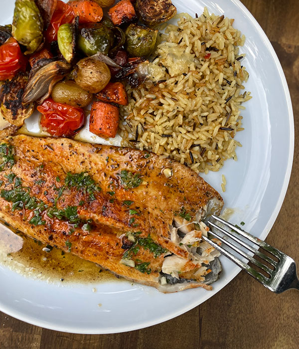 Pan Seared Rainbow Trout with Lemon Thyme Compound Butter