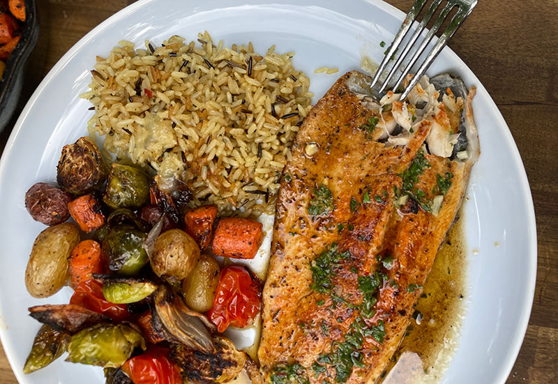 Pan Seared Rainbow Trout with Lemon Thyme Compound Butter