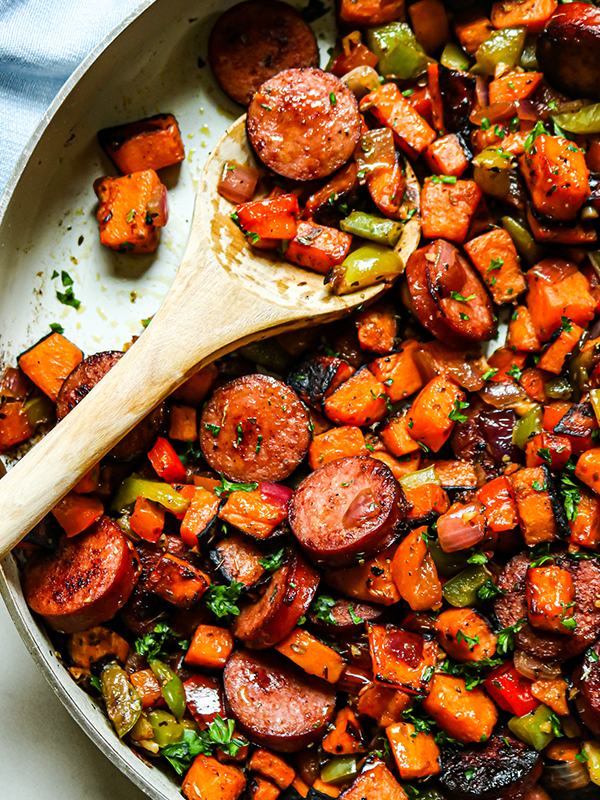 Quick Smoked Sausage & Sweet Potato Skillet