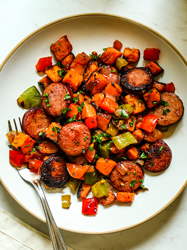 Quick Smoked Sausage & Sweet Potato Skillet