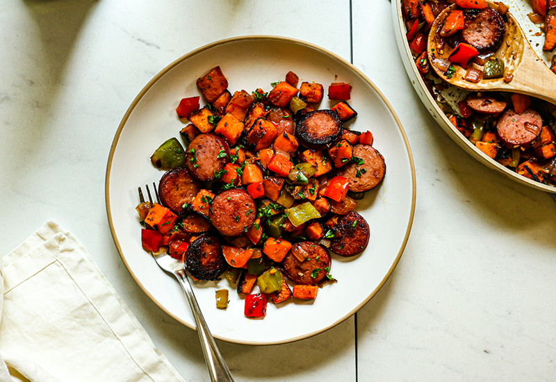 Quick Smoked Sausage & Sweet Potato Skillet