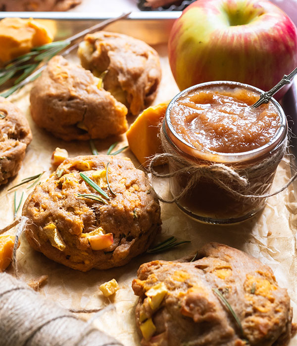 Apple Cheddar Rosemary Biscuits with Maple Apple Butter