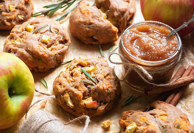 Apple Cheddar Rosemary Drop Biscuits with Maple Apple Butter
