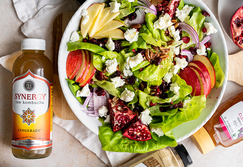 Apple Pomegranate Pecan Salad with Kombucha Dressing