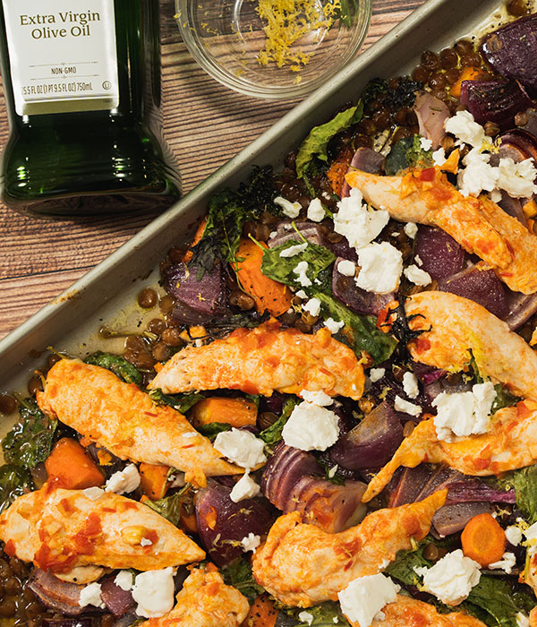 Healthy Harissa Chicken Bake with Lentils and Kale