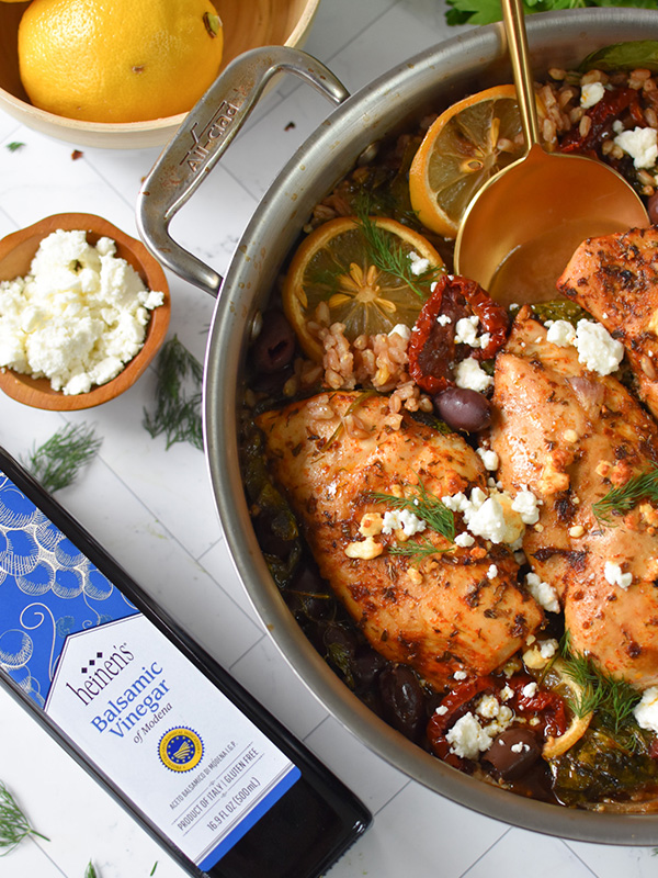 ONE SKILLET GREEK SUN-DRIED TOMATO CHICKEN with Farro