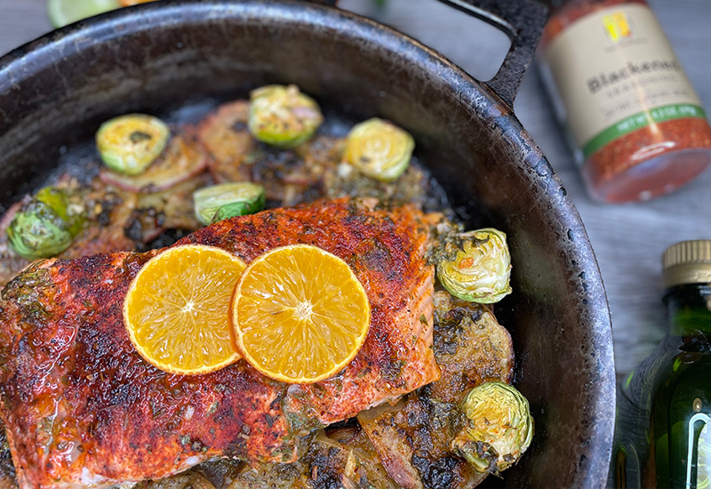 Skillet Citrus Roasted Salmon Over Potatoes 