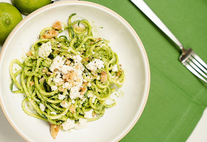 Zoodles with Basil Spinach Lime Pesto