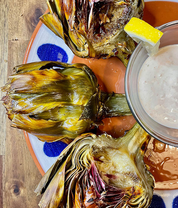 Roasted Artichokes with Lemon Garlic Aioli