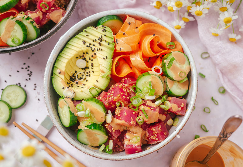 Wasabi Poke Bowl with Spicy Tahini Mayo