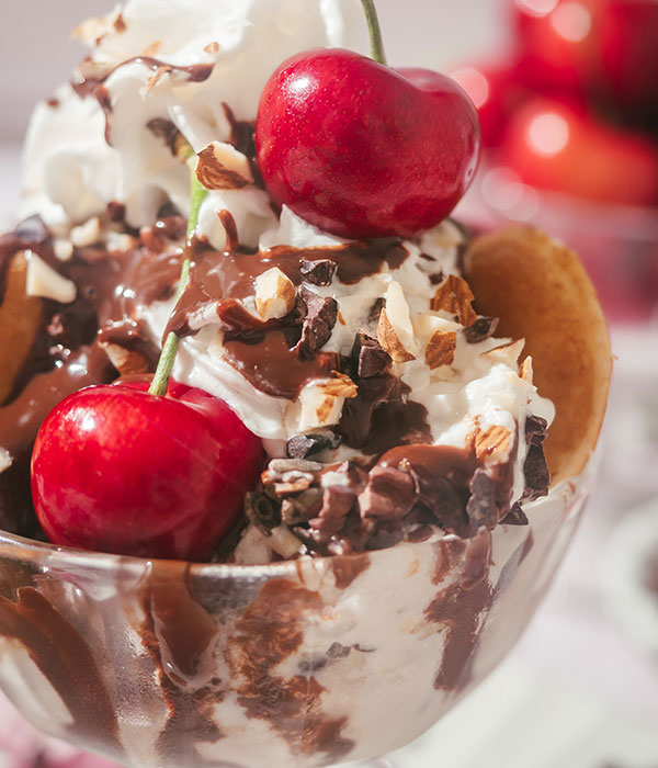 Pancake Puff Ice Cream Sundae with Homemade Chocolate Sauce