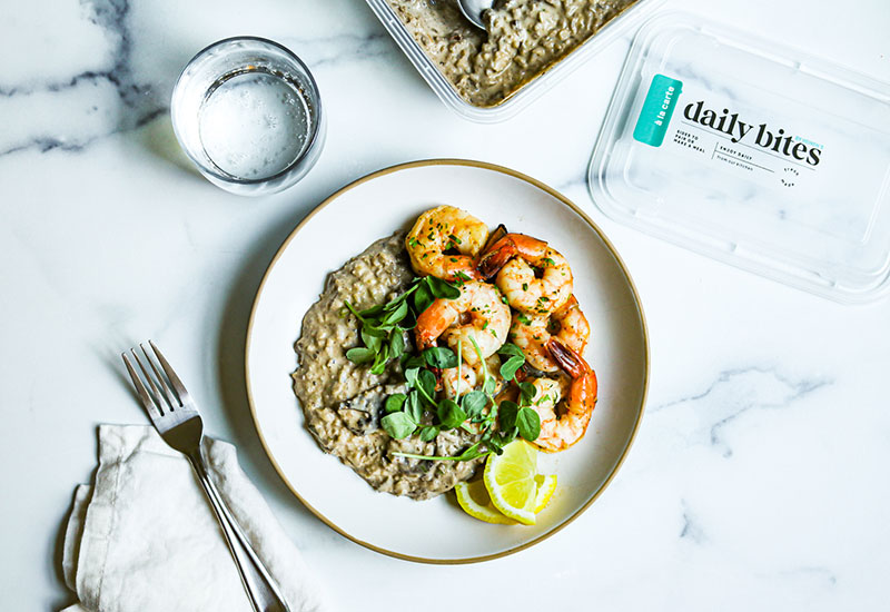 Truffle Cauliflower Risotto with Garlic Grilled Shrimp