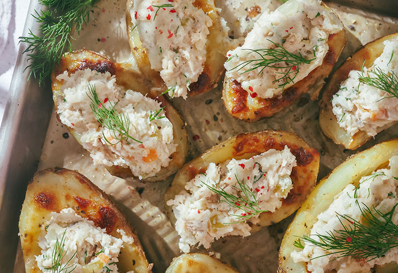 Tuna Salad Loaded Baked Potato Skins