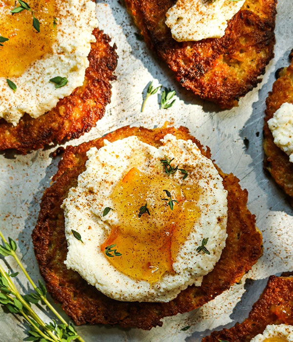 Potato Pancakes with Ricotta and Marmalade