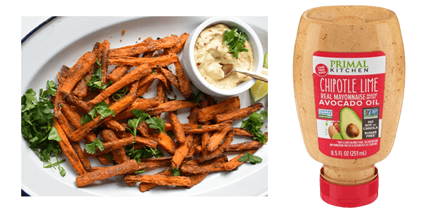 Chickpea Dusted Carrot Fries & Primal Kitchen Chipotle Lime Mayo 
