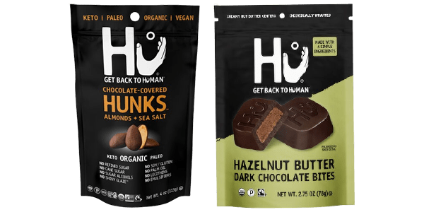 Hu's Chocolate Covered Almond Hunks and Hazelnut Butter Dark Chocolate Bites
