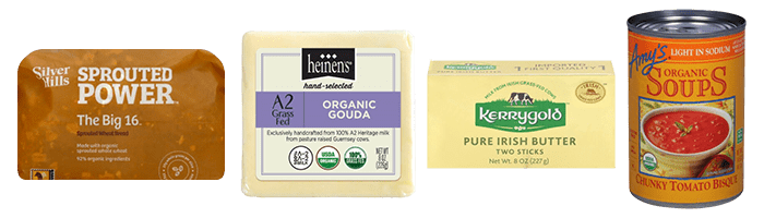 Silver Hills sprouted whole grain bread & Heinen’s Organic A2 Grass-Fed Raw Cheese & Kerrygold Grass-Fed Butter & Amy’s Kitchen Organic Low Sodium Chunky Tomato Bisque