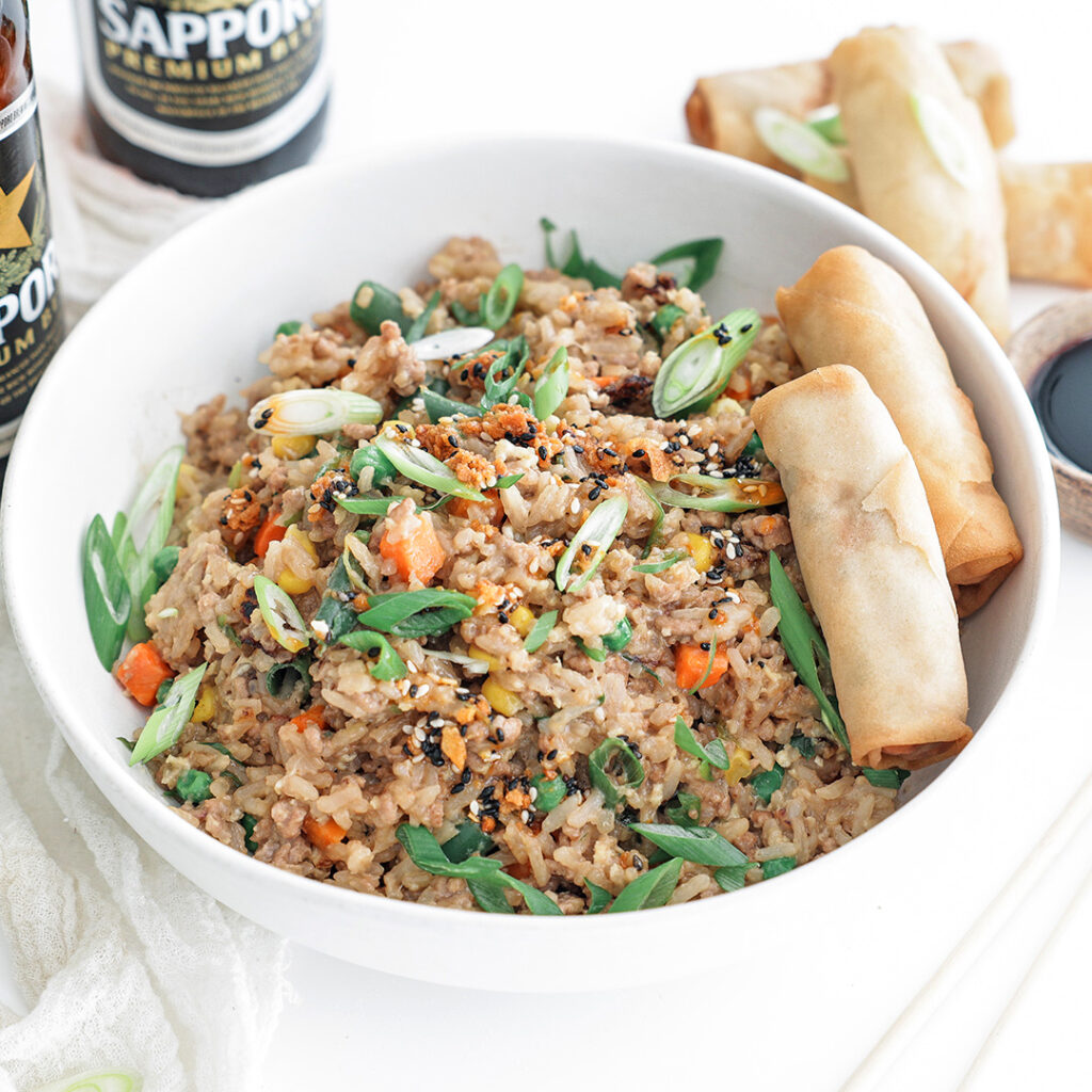 Pork Fried Rice with Vegetable Spring Rolls