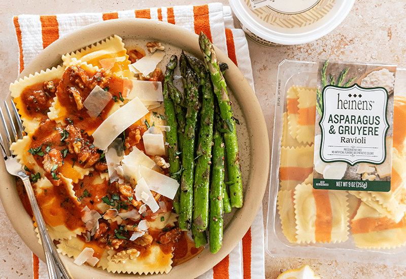 Asparagus and Gruyere Ravioli with Tomato Butter Sauce