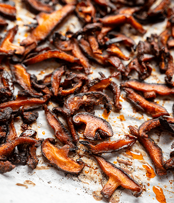 A Close up Image of Cooked Shiitake Mushroom Bacon Alternative