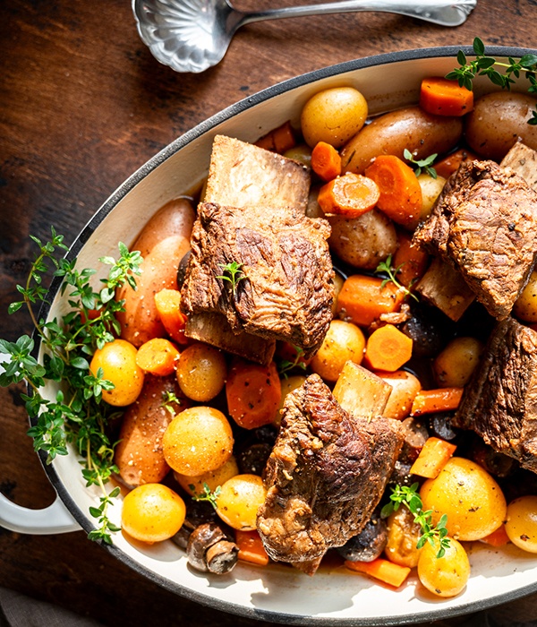 Slow Cooker Beef Short Ribs in a slow cooker.