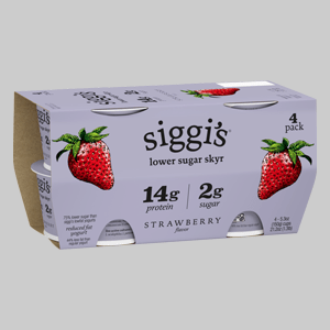 Package of Siggi's Lower Sugar Strawberry Yogurt.