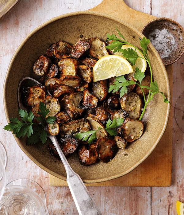Herby Sunchoke Salad in a Serving Bowl