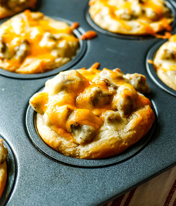 Muffin tin with Sausage Gravy Casserole Cups