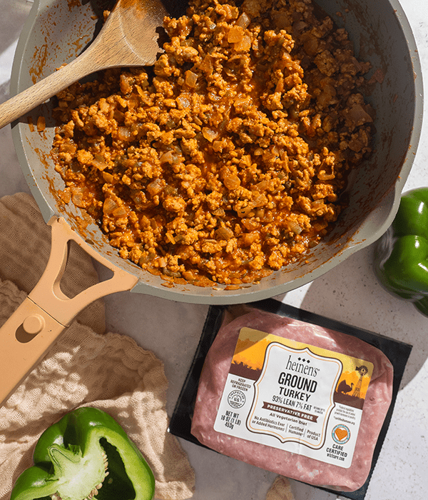 Heinen's CARE Certified ground turkey in a pan
