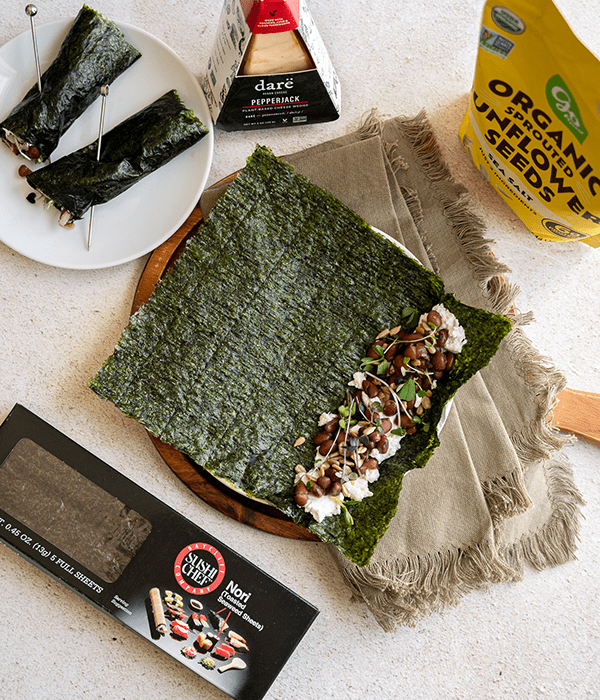 An Open Cheesy Nori Roll Up
